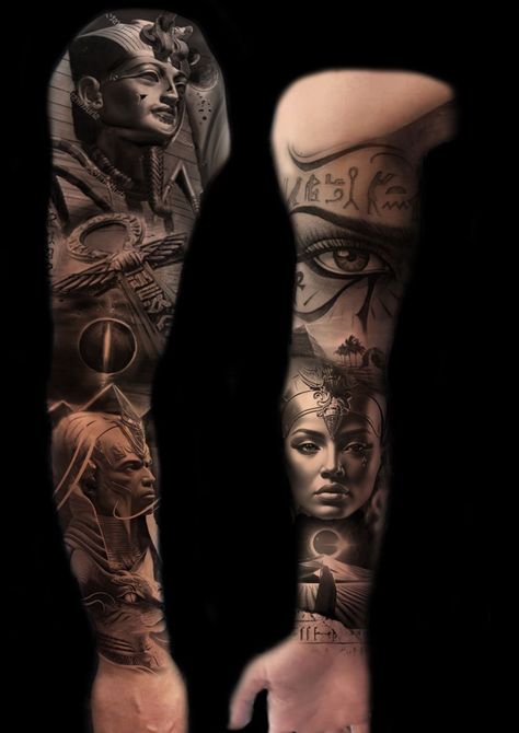 Ancient Mythology Tattoos, Egyptian Animal Tattoo, Egypt Mythology Tattoo, Egyptian Mythology Tattoo, Stargate Tattoo, Egyptian Tattoo Designs, Egyptian Queen Tattoos, Cleopatra Tattoo, Pharaoh Tattoo