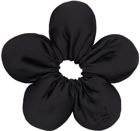 Flower Scrunchie, Black Hair Accessories, Sandy Liang, Black Flower, Black Logo, Headband Hairstyles, Hair Accessories For Women, Dream Wardrobe, Logo Embroidered