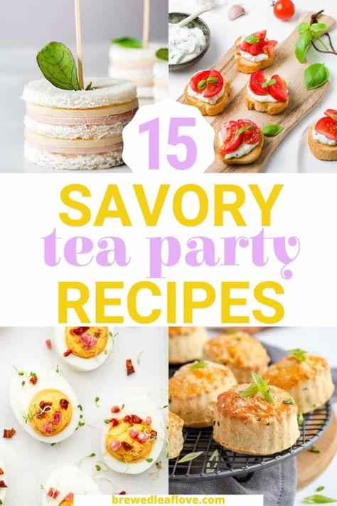 When throwing a tea party, it's important to have both sweet treats and savory tea party food ideas under your belt. Here are 15 delicious, elegant savory tea party food recipes to try for your next party. Cottagecore Tea Party Food, Tea Party Savory, Yea Party Food, Tea Party Food Recipes, Savory Food Ideas, Savory Tea Party Food, Tea Party Food Ideas, Tea Party Sandwiches Recipes, Adult Tea Party