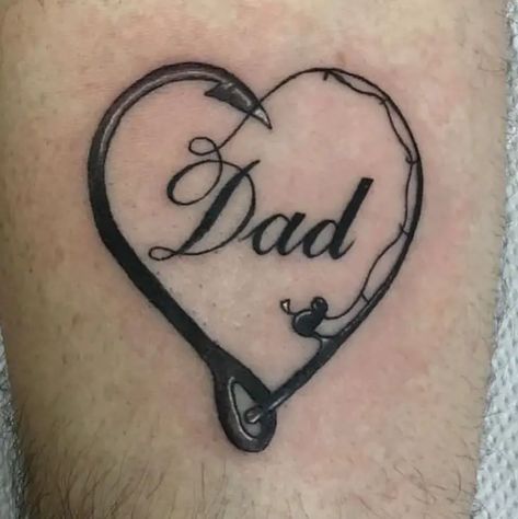 104 Fishing Tattoos That Are Sure To Reel You In Simple Fishing Tattoos For Women, Fishing Heart Tattoo, Fisherman Memorial Tattoo, Simple Fishing Tattoo, Father Daughter Fishing Tattoos, Fishing Tattoo Memorial, Gone Fishing Tattoo Memorial, Fish Hook Tattoo, Fish Tattoo Ideas