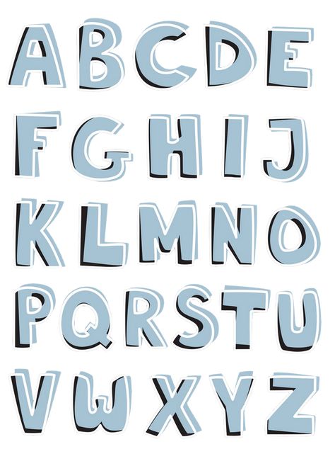 Blue Font Aesthetic, Font Angka Aesthetic, Abjad Lettering A-z, Blue Alphabet Letters, Scrapbook Fonts, Scrapbook Letters, Cut Out Letters, Caps Font, Alphabet Letters Design