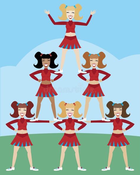 Illustration about Girl cheer squat makes a pyramid. Illustration of success, african, people - 819701 Small Cheer Pyramids, Cheerleader Pyramid, 10 Person Pyramid Cheer, Highschool Cheer Pyramids, Pyramid Illustration, 7 Person Pyramid Cheer, Cheerleading Competition, Cheer Leading, Student Girl