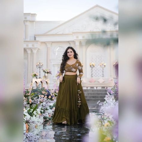 🌟 *WEDDING GALA COLLECTION* 🌟 Step into the spotlight with our breathtaking Olive Green Lehenga, perfect for any wedding function or party! This elegant ensemble features a radiant crop top paired with a flowing skirt, crafted to make you stand out in style. ✨⚡️ ✨ **Product Highlights** ✨ - *Material*: Luxurious Blooming Georgette - *Lehenga Length*: [Specify length] - *Crop Top Length*: [Specify length] - *Sleeves*: 21 inches - *Neckline*: Sweetheart - *Flare*: Enhanced with Canvas Patta ... Olive Green Lehenga, Crop Top Sleeves, Skirt Making, Saree Bollywood, Canada Fashion, Green Lehenga, Embroidered Crop Tops, Party Wear Lehenga, Wedding Function