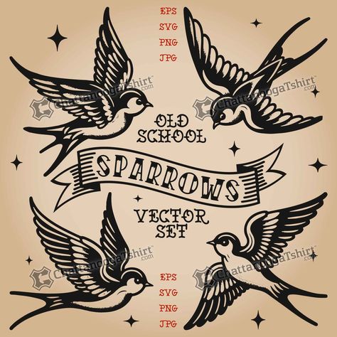 . Unique Sparrow Tattoos, Sparrow Drawing Tattoo, Traditional Sparrow Tattoo Design, Old School Sparrow Tattoo, Sparrow Vs Swallow Tattoo, Bird Tattoo Traditional Black, Traditional Tattoos Birds, Sparrow Chest Tattoo, Traditional Birds Tattoo