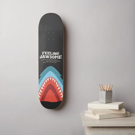 Shark Skateboard, Summer Puns, Custom Skateboards, Sharks Funny, Summer Humor, Skateboard Art, Skateboard Decks, Koi Pond, Japanese Design