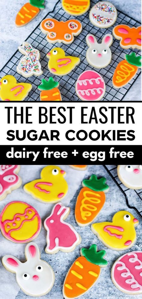 Sugar Cookie Recipe Without Eggs, Vegan Sugar Cookie Recipe, Cookies Dairy Free, Easy Easter Cookies, Easter Cookie Recipes, Egg Free Cookies, Gluten Free Easter, Vegan Christmas Cookies, Vegan Sugar Cookies