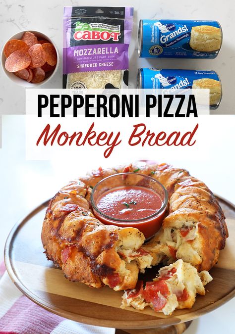 Bread Appetizers For Party, Pepperoni Monkey Bread, Pepperoni Pizza Monkey Bread, Retreat Food, Pizza Appetizer, Monkey Breads, Pizza Monkey Bread, Pinterest Food, Quick Bites