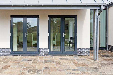 Kloeber Aluminium french doors External Bifold Doors, Exterior Doors With Sidelights, Aluminium Patio Doors, Single French Door, Doors Aluminium, Bifold Patio Doors, Aluminium French Doors, Double Doors Exterior, Glass Railings