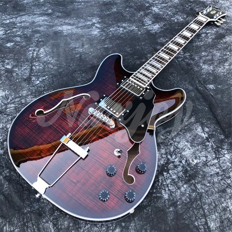 Grote Brown Flame Maple 6 Strings Jazz Electric Guitar with Double F holes Semi Hollow Body,Real Photos|Guitar| - AliExpress Semi Hollow Body Guitar, Hollow Body Electric Guitar, Hollowbody Guitar, Hollow Body Guitar, Bb King, Jazz Guitar, Guitar Body, Body Electric, Real Photos