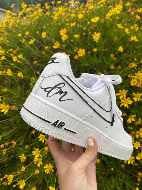 Calligraphy Initials Custom AF1 shoes *put your initials in the notes:) *initials and details can be any color Calligraphy Initials, Life On The Edge, Af1 Shoes, Custom Af1, Custom Painted Shoes, Air Force 1s, Nike Airforce 1, Tenis Nike, Custom Air Force 1