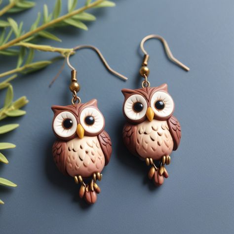 Ceramic Plates Art, Polymer Clay Owl, Clay Owl, Resin Polymer Clay, Polymer Earrings, Polymer Clay Diy, Owl Earrings, Plate Art, Sculpture Clay