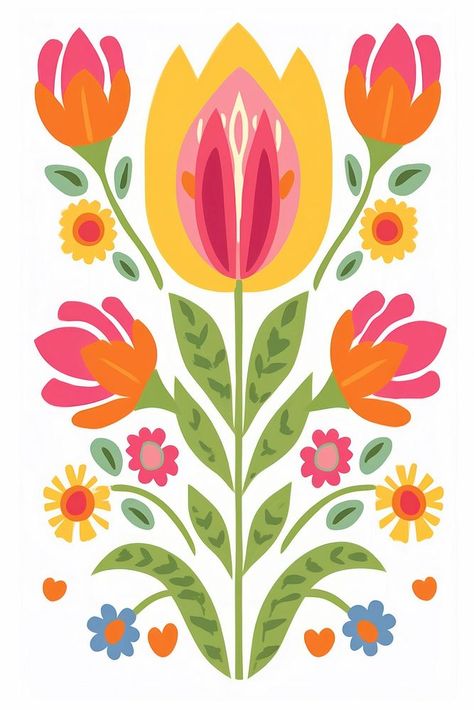 Download free image of Tulip art pattern flower. AI generated Image by rawpixel. by Pinn about folk art, art, art-inspired, aster, and asteraceae 12940094 Tulip Art, Folk Art Design, Creative Wrapping, Tulips Art, Folk Art Flowers, Fence Art, Box Designs, Pattern Flower, Folk Art Painting