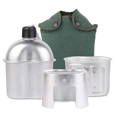 Lixada Camping Canteen Set 3pcs Aluminum Military Canteen Water Bottle Wood Stove Set with Cover Bag for Camping Hiki... Camping Wood Stove, Canteen Water Bottle, Bag For Camping, Camping Kettle, Water Canteen, Camping Cookware, Hiking Backpacking, Pots And Pans Sets, Cooking Set