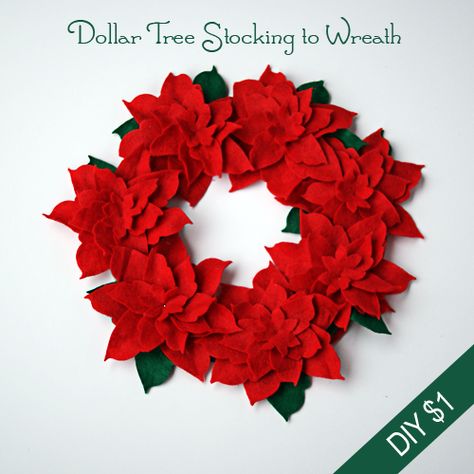 Make a Felt Poinsettia wreath from @DollarTree stocking and cardboard @savedbyloves Felt Poinsettia, Dollar Store Christmas Decorations, Free Crafts, Poinsettia Wreath, Felt Wreath, Felt Crafts Diy, Christmas Craft Projects, Dollar Store Christmas, Diy Felt