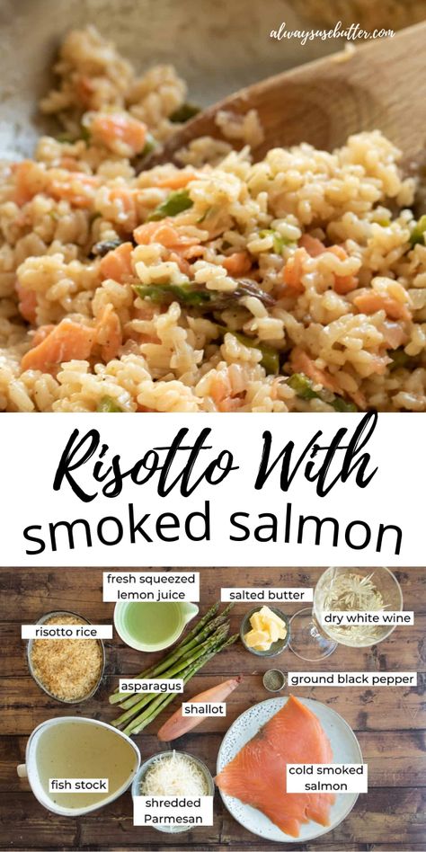 Sliced Smoked Salmon Recipes, Salmon Slices Recipes, Salmon Risotto Recipes, Smoked Salmon Dishes, Smoked Salmon Lunch Ideas, Smoked Salmon Dinner Ideas, Smoked Salmon Recipes Dinners, Risotto Dinner Ideas, Salmon And Risotto