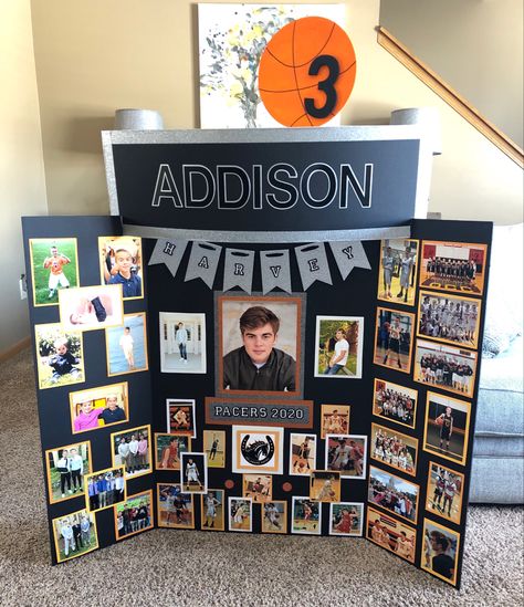 Senior Night Table Display Soccer, Trifold Poster Board Ideas Graduation, Volleyball Senior Board, Senior Picture Boards, Senior Night Table Ideas, Senior Board Ideas Sports, Ateez Celebrate, Senior Trifold Board Ideas, Senior Night Table Display