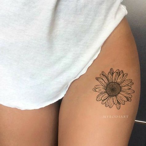 Sunflower Tattoo On Leg, Sunflower Tattoo Thigh, W Tattoo, Tattoo Sheets, Stomach Abs, Flower Thigh Tattoos, 2 Tattoo, Tattoo Sheet, Thigh Tattoo Designs