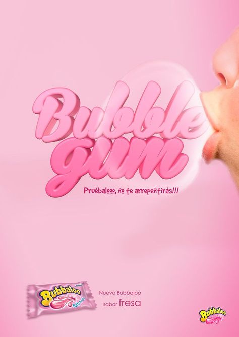 Bubble Gum Graphic Design, Bubble Gum Packaging, Gum Branding, Bubble Gum Wallpaper, Bubble Writing Font, Bubble Gum Brands, Fonts Bubble, Chewing Gum Brands, Buble Gum