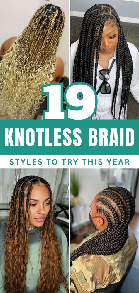 Pin this for a variety of knotless braid styles perfect for any occasion! Elevate your hair game with these modern, trendy looks that will have heads turning. Explore now and discover your next favorite hairstyle! #KnotlessBraids #HairstyleInspo #FashionBlog #HairTrends Popular Braids For Black Hair 2024, Braid Styles For Work, Goodest Braids Hairstyles, Large Braid Styles, Boho Knotless Braids Styles Ideas, Braids Extensions Styles, Not Less Braids, French Braid Toddler Hair, Medium Knotless Braids With Curly Ends