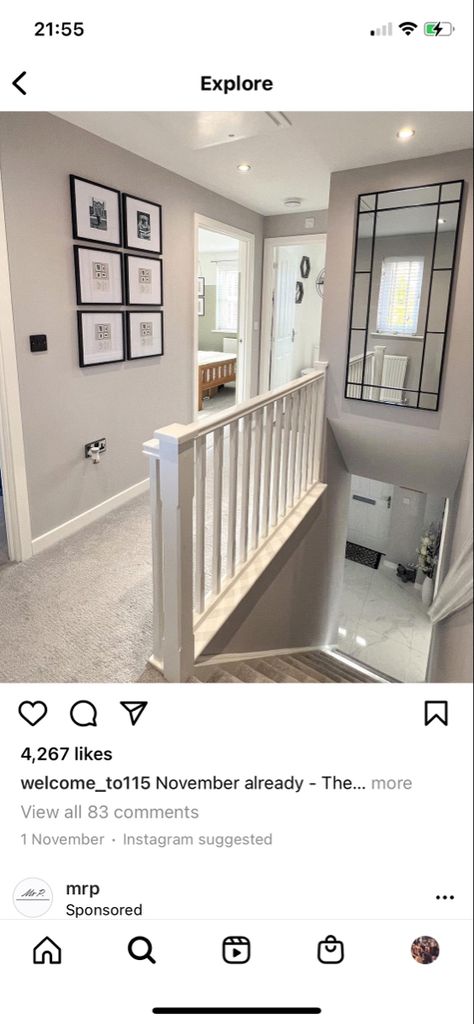 Dulux Paint Inspiration, Perfectly Taupe Dulux Paint Bedroom, Greige Hallway Ideas, Stair Hallway Paint Colors, Staircase Wall Ideas Upstairs Hallway Paint Colors, Upstairs Entryway Ideas, Upstairs Hallway Paint Colors, Neutral Hallway Paint Colors, Hall Stairs And Landing Decor Paint Colors