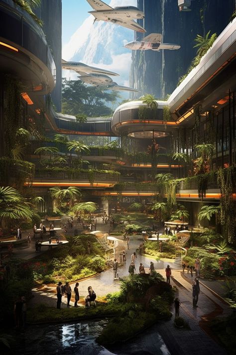 Futuristic City Utopia, Future Earth, Sci Fi Architecture, Sci Fi City, Urban Nature, Fantasy Forest, Green City, Fantasy City, Futuristic Art