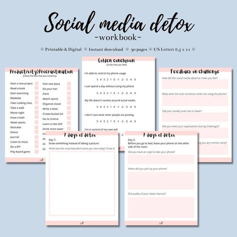 Social Media Journal, Detox Social Media, Social Media Worksheet, Media Consumption, Social Media Challenges, Media Journal, Detox Challenge, Template Social Media, Media Planner