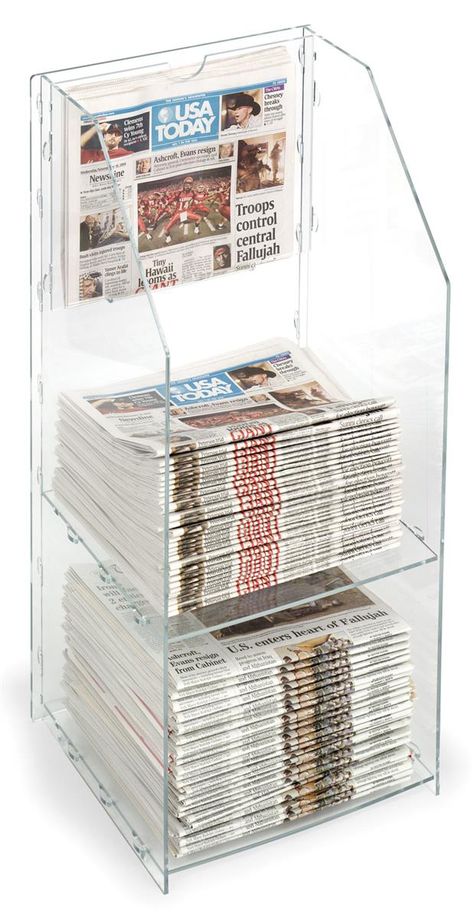 Workshop Series 2-Tiered Newspaper Rack for Table, Holds 75 Papers, Header - Clear Newspaper Display, Newspaper Storage, Stack Displays, News Stand, Literature Organizer, Newspaper Rack, Newspaper Stand, Magazine Display, Cheap Organization