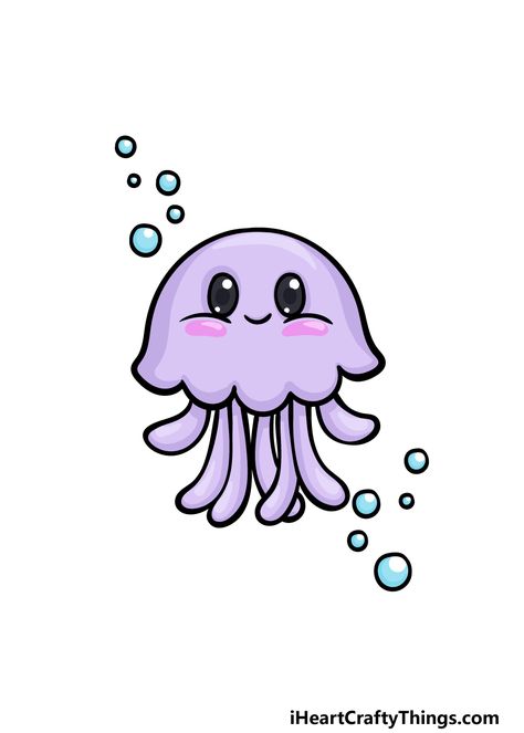 Jelly Fish Doodle Easy, Jellyfish Cute Drawing, Drawing Jellyfish, Cute Jellyfish Drawing, Cartoon Jellyfish, Cute Jellyfish, Jellyfish Doodle Cute, Ocean Animals Drawing, Cute Jelly Fish Drawing Cartoon