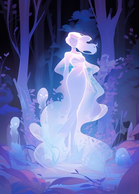 Magical Dress Drawing, Fog Character Design, Dreamy Character Design, Cloud Hair Character Design, Weather Character Design, Air Character Design, Wind Character Design, Cloud Character Design, Winter Character Design