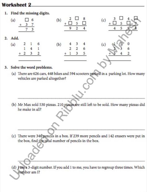 Addition Worksheets for Class 3 Maths Class 3 Maths Worksheet Addition, Maths Worksheets Grade 3, Maths Addition Worksheets, Class 3 Maths, Maths Sums, Maths Questions, Maths Syllabus, English Story Books, Math Addition Worksheets