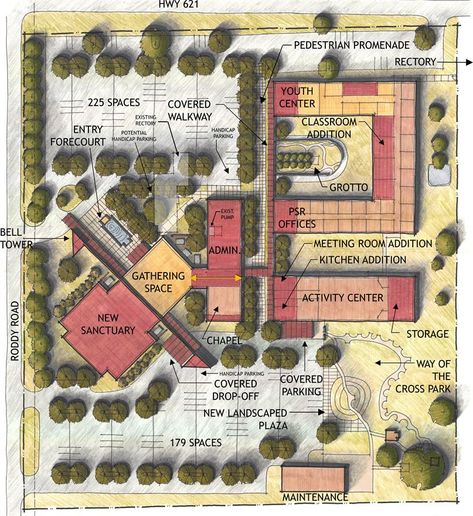 St. Mark Catholic Church Master Plan - Gonzales, Louisiana School Master Plan, Ecumenical Church, Church Building Plans, Architectural Trees, Site Development Plan, Holly Smith, Site Plan Design, Christian Retreat, Church Design Architecture