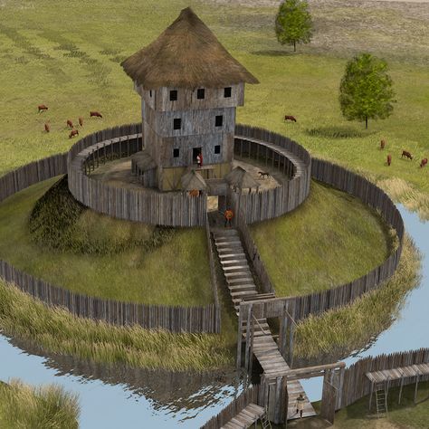 middle ages & fifteenth to eighteenth century – Paul Becx | Archeologisch Illustrator en animator Motte And Bailey Castle, Wooden Castle, Chateau Medieval, Rpg Map, Medieval Houses, Medieval Life, Ancient Buildings, Castle Designs, Fantasy Castle