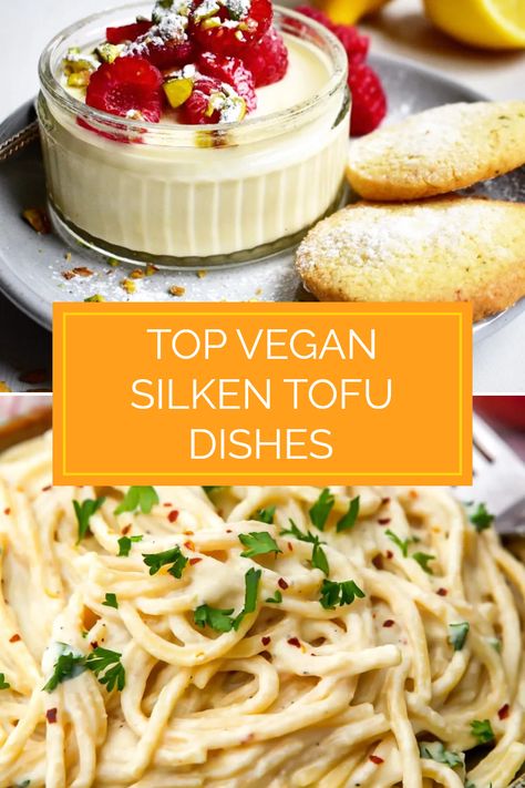 Craving delicious and easy vegan meals? Check out these 10 scrumptious vegan silken tofu recipes! From a refreshing Vegan Tofu Lemon Posset that can be the perfect dessert to a rich Creamy Vegan Tofu Pasta Sauce, these ideas are sure to impress. Whether you're a beginner or a seasoned chef, there's something here for everyone. Perfect for weeknight dinners or sharing with friends, bring the amazing taste and texture of silken tofu into your kitchen. Say goodbye to boring meals and hello to tasty vegan creations that everyone will love! Soft Tofu Recipes Vegan, Silken Tofu Cheese Sauce, Vegan Tofu Dinner Recipes, Silken Tofu Pasta Sauce, Silken Tofu Sauce, Tofu Asian Recipe, Vegan Silken Tofu Recipes, Recipes With Silken Tofu, Vegan Tofu Pasta