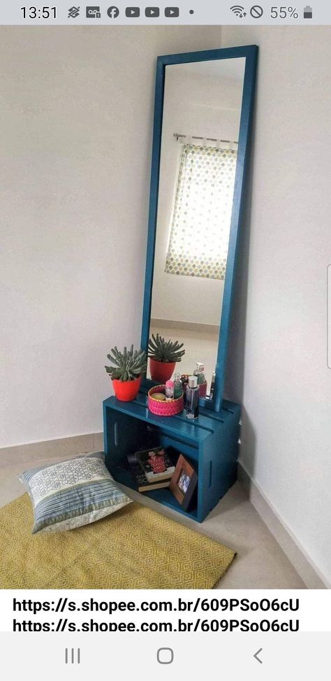 Table With Mirror For Bedroom, Minimalistic Dressing Table, Mirror On Crate, Diy Dressing Table Ideas, Contrast Dressing, Mirror In Bedroom Ideas, Minimal Dressing Table, Small Dressing Table Ideas, Dressing Table Diy