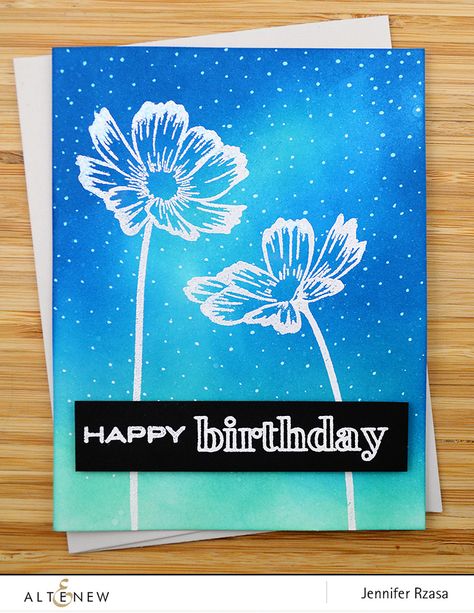 Happy Birthday Jennifer, Flower Sketch, Altenew Cards, Unique Stamps, Birthday Stamps, Birthday Sentiments, Big Reveal, Happy Birthday Greetings, Elegant Designs