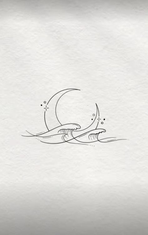 Minimal Sea Tattoo, Ocean And Moon Tattoo, Wave Moon Tattoo, Moon And Ocean Tattoo, Feminine Moon Tattoo, Half Moon Tattoo, Luna Tattoo, Back Of Arm Tattoo, Meaningful Tattoo Quotes