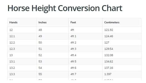 Horse Height Chart, Conversion Table, Height Chart, Conversion Chart, Horse Care, Survival Prepping, Measurement Chart, Horseback Riding, Horses