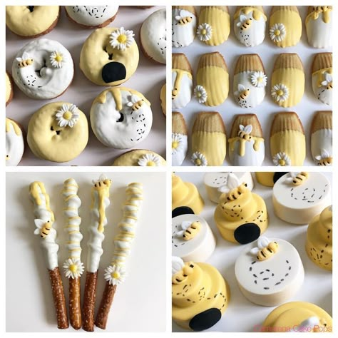 627 Beğenme, 22 Yorum - Instagram'da Dee Camarena (@camarenacakepops): "🐝Bee Theme🐝 #Donuts #chocolatedonuts #pretzels #caramelpretzels #oreos #madeleines #cookies…" Bee And Daisy Birthday Theme, Madeleines Cookies, Bee Treats, Honey Bee Baby Shower, Bee Theme Party, Babyshower Party, Bee Birthday Party, Bee Baby Shower Theme, Bumble Bee Baby Shower