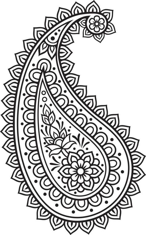 Indian Paisley Black and White. Vector Illustration - Boho style. Indian Paisley Pattern, Paisley Design Drawing, Paisley Pattern Drawing, Paisley Pattern Tattoo, Indian Pattern Design, Paisley Design Pattern, Paisley Drawing, Paisley Stencil, Moroccan Embroidery