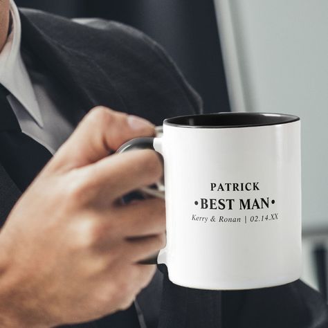 Best Man Black and White Personalized Mug - Bachelor Party gifts Man Black And White, Name Template, Coordinates Gift, Father Of The Groom, Wedding Gifts For Parents, Bridesmaid Tote Bags, Parents Wedding, Man Black, The Wedding Date