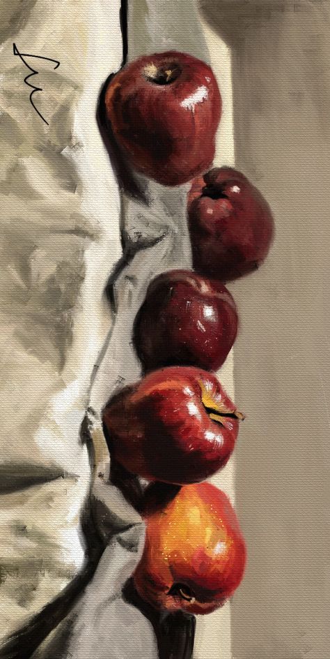 Oil Painting Apple, Apple Oil Painting, Apple Still Life, Fruit Oil Painting, Fruit Art Drawings, Painting Study, Still Life Fruit, Still Life Oil Painting, Fruit Painting