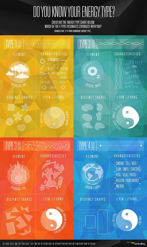 A beautiful infographic that explains the four common energy types, so that you can better understand yours, and how to work with it, not against it. Chakra Practices, Organ Functions, Energy Profiling, Energy Types, Vedic Science, Type Chart, Auric Field, Carol Tuttle, Energy Medicine