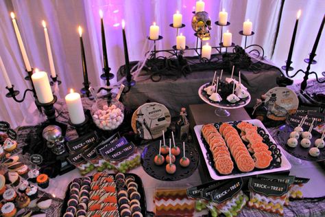 Spooktacular Dessert Table and Spooky Bar for Your Halloween Party | Dee Kay Events |  y Events. Spider Web, Skulls, Candles, Ghost Cake Pops, Pumpkin Cake Pops, Mummy Cake Pops Halloween Pastry, Spooky Bar, Halloween Party Dessert Table, Mummy Cake, Dessert Table Decorations, Spooky Soiree, Rip 20s, Halloween Party Desserts, Halloween Dessert Table