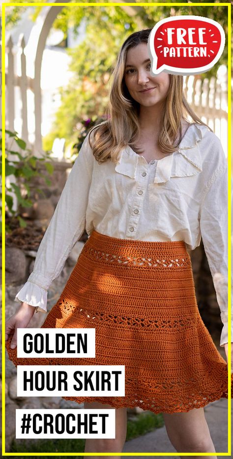 crochet Golden Hour Skirt free pattern - FREE Crochet Skirt Pattern for Beginners. Click to Get the Pattern #Skirt #crochet #crochetpattern
 via @shareapattern.com Crochet Patterns Skirt, Knitted Skirt Pattern, Crochet Maxi Skirt Pattern Free, Skirt Crochet Pattern Free, Crochet Skirt Pattern Free, Long Ruffle Skirt, Flared Skirt Pattern, Long Skirt Pattern, Knit Skirts