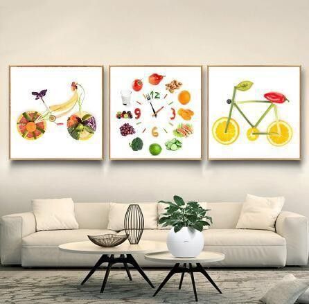 Fruits Poster, Bicycle Clock, Fruit Kitchen Decor, Models Architecture, Green Kitchen Accessories, Water Fruit, Vegetable Print, Lemon Kitchen Decor, Food Wall Art