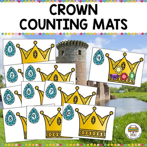 Crown Counting Cards - Pre-K Printable Fun Preschool Queen Activities, Castles And Crowns Preschool, King Activities For Preschool, Fairy Tale Math Preschool, Queen Activities For Preschool, King Preschool Activities, Queen Preschool Activities, Fairy Tale Math Activities, Preschool Pirates