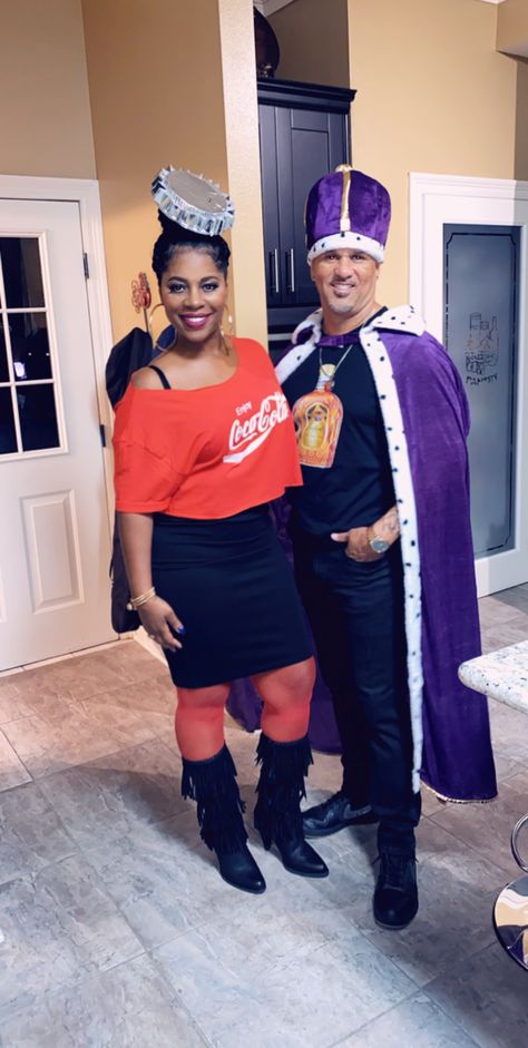 Crown And Coke Halloween Costume, Coca Cola Costume, Beer Pong Costume, Olive Oyl Costume, Fairly Odd Parents Costume, Easy Diy Couples Costumes, Batman And Robin Costumes, Couples Costumes For Halloween, Eleven Stranger Things Costume