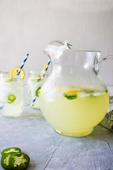 Jalapeno Lemonade Cocktails, Jalapeno Lemonade Recipe, Spicy Lemonade, Jalapeno Lemonade, Tequila And Lemonade, Cucumber Lemonade, Bbq Drinks, A Southern Soul, Summer Lemonade