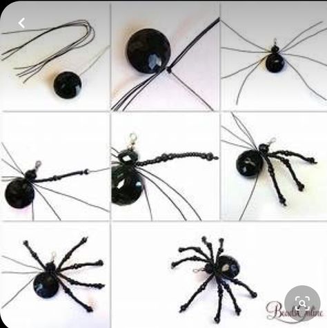 Seed Bead Spider, Spider Tutorial, Bead Spider, Creepy Crafts, Halloween Beaded Jewelry, Beaded Stars, Spider Pattern, Spider Pendant, Spider Crafts