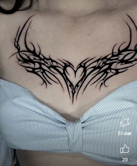 Neotribal Tramp Stamp, Tramp Stamp Cybersigil, Cybersigilism Sternum Tattoo, Cybersigilism Chest Tattoo, Sternum Chest Tattoo, Unique Chest Tattoo Female, Runes Tattoo, Tramp Stamps, Sternum Tattoo Design